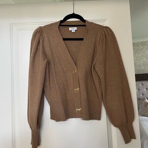 Crown & Ivy Tan Cardigan with Gold Buttons